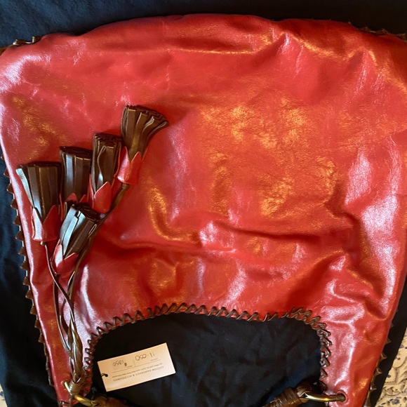 Custom made Anthony Luciano leather red brown hobo bag purse tassels - Picture 8 of 13